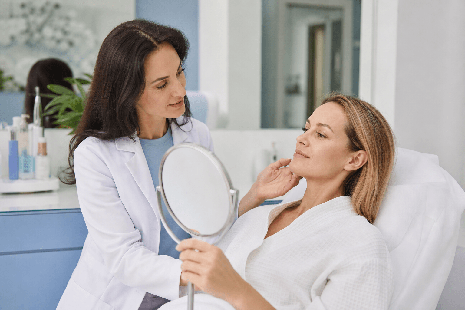 Medical aesthetics consultation in a calm medspa treatment room